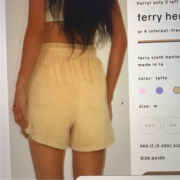 DONNI. Terry Henley Boxer Drawstring “Latte” Tan Brown Shorts Size Small - Picture 3 of 15